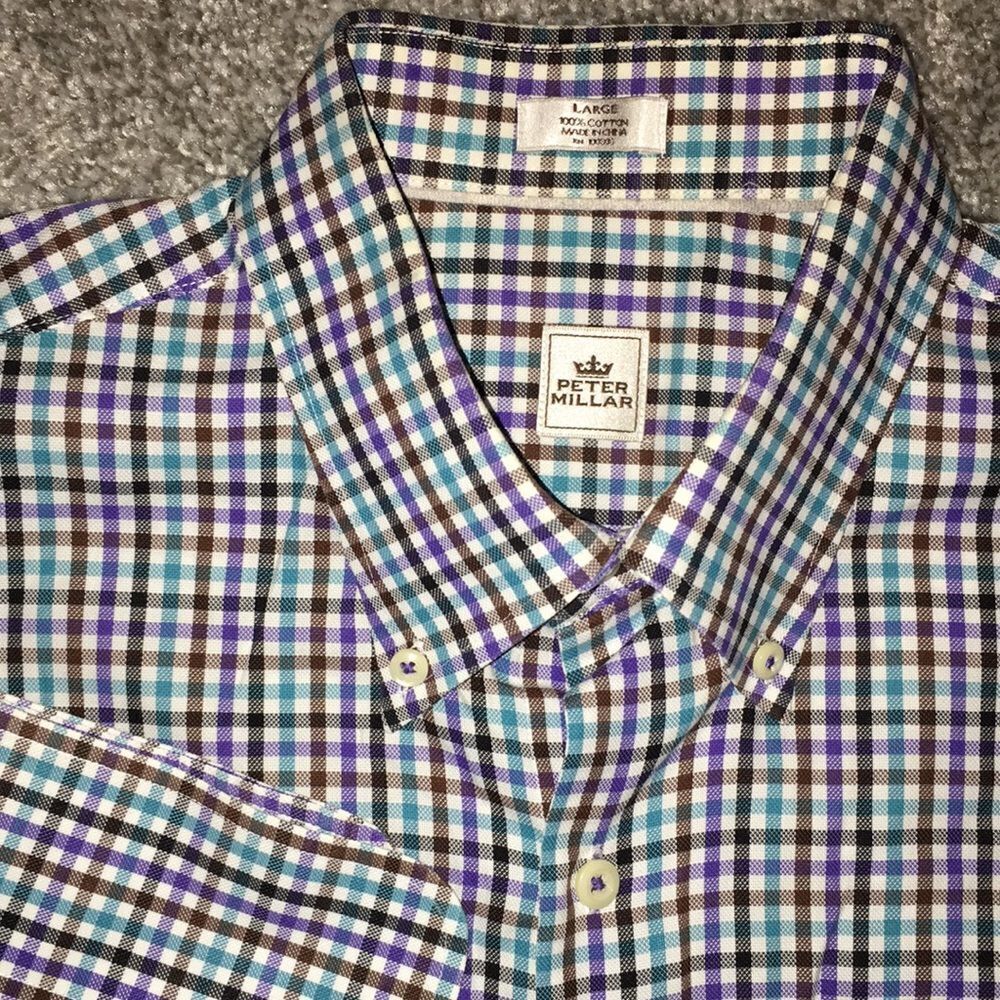 Amazing Colorful Plaid wow!!!Check Peter Millar Business golf work shirt -L